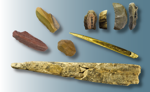 Stone tools and projectile points made of ivory.